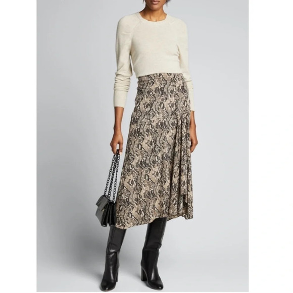 NWT Veronica Beard Ramos Pleated Snake Print Silk Midi Skirt Size 2 - Picture 1 of 9